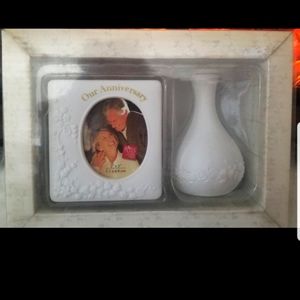 Russ White Lace & Promises Bud Vase w/ 2x3" Picture Frame Our Anniversary Set